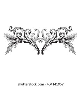 Vintage baroque frame scroll ornament engraving border floral retro pattern antique style acanthus foliage swirl decorative design element filigree calligraphy vector | damask - stock vector
