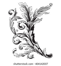 Vintage baroque frame scroll ornament engraving border floral retro pattern antique style acanthus foliage swirl decorative design element filigree calligraphy vector | damask - stock vector