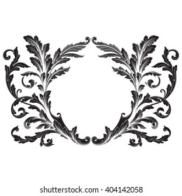 Vintage baroque frame scroll ornament engraving border floral retro pattern antique style acanthus foliage swirl decorative design element filigree calligraphy vector | damask - stock vector