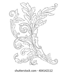 Vintage baroque frame scroll ornament engraving border floral retro pattern antique style acanthus foliage swirl decorative design element filigree calligraphy vector | damask - stock vector