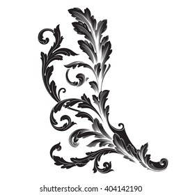 Vintage baroque frame scroll ornament engraving border floral retro pattern antique style acanthus foliage swirl decorative design element filigree calligraphy vector | damask - stock vector