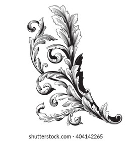 Vintage baroque frame scroll ornament engraving border floral retro pattern antique style acanthus foliage swirl decorative design element filigree calligraphy vector | damask - stock vector