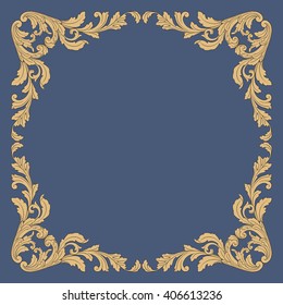 Vintage baroque frame scroll ornament engraving border floral retro pattern antique style acanthus foliage swirl decorative design element filigree calligraphy vector