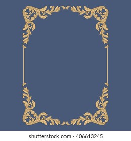 Vintage baroque frame scroll ornament engraving border floral retro pattern antique style acanthus foliage swirl decorative design element filigree calligraphy vector