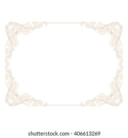 Vintage baroque frame scroll ornament engraving border floral retro pattern antique style acanthus foliage swirl decorative design element filigree calligraphy vector