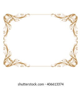 Vintage baroque frame scroll ornament engraving border floral retro pattern antique style acanthus foliage swirl decorative design element filigree calligraphy vector