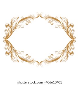Vintage baroque frame scroll ornament engraving border floral retro pattern antique style acanthus foliage swirl decorative design element filigree calligraphy vector