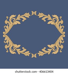 Vintage baroque frame scroll ornament engraving border floral retro pattern antique style acanthus foliage swirl decorative design element filigree calligraphy vector