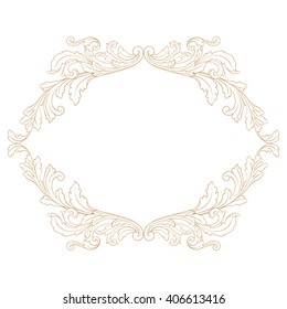 Vintage baroque frame scroll ornament engraving border floral retro pattern antique style acanthus foliage swirl decorative design element filigree calligraphy vector