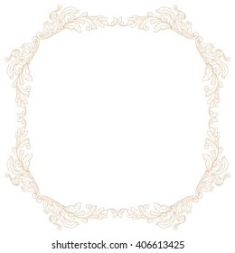 Vintage baroque frame scroll ornament engraving border floral retro pattern antique style acanthus foliage swirl decorative design element filigree calligraphy vector
