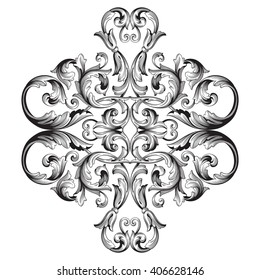 Vintage baroque frame scroll ornament engraving border floral retro pattern antique style acanthus foliage swirl decorative design element filigree calligraphy vector | damask - stock vector