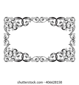 Vintage baroque frame scroll ornament engraving border floral retro pattern antique style acanthus foliage swirl decorative design element filigree calligraphy vector | damask - stock vector