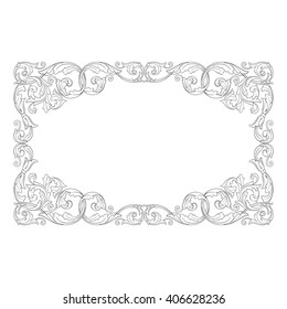 Vintage baroque frame scroll ornament engraving border floral retro pattern antique style acanthus foliage swirl decorative design element filigree calligraphy vector | damask - stock vector