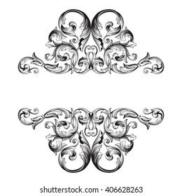 Vintage baroque frame scroll ornament engraving border floral retro pattern antique style acanthus foliage swirl decorative design element filigree calligraphy vector | damask - stock vector