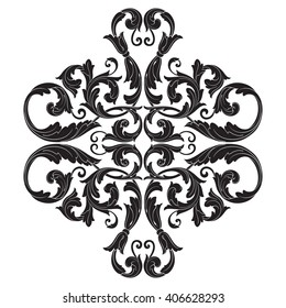 Vintage baroque frame scroll ornament engraving border floral retro pattern antique style acanthus foliage swirl decorative design element filigree calligraphy vector | damask - stock vector