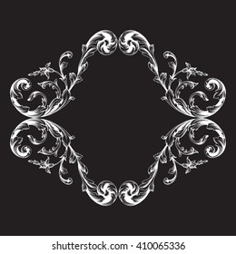 Vintage baroque frame scroll ornament engraving border floral retro pattern antique style acanthus foliage swirl decorative design element filigree calligraphy wedding