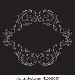 Vintage baroque frame scroll ornament engraving border floral retro pattern antique style acanthus foliage swirl decorative design element filigree calligraphy wedding