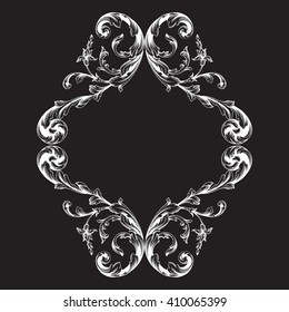 Vintage baroque frame scroll ornament engraving border floral retro pattern antique style acanthus foliage swirl decorative design element filigree calligraphy wedding