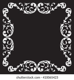 Vintage baroque frame scroll ornament engraving border floral retro pattern antique style acanthus foliage swirl decorative design element filigree calligraphy wedding
