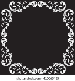 Vintage baroque frame scroll ornament engraving border floral retro pattern antique style acanthus foliage swirl decorative design element filigree calligraphy wedding
