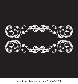 Vintage baroque frame scroll ornament engraving border floral retro pattern antique style acanthus foliage swirl decorative design element filigree calligraphy wedding