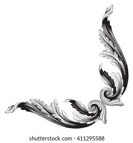 Vintage baroque frame scroll ornament engraving border floral retro pattern antique style acanthus foliage swirl decorative design element filigree calligraphy vector