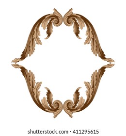 Vintage baroque frame scroll ornament engraving border floral retro pattern antique style acanthus foliage swirl decorative design element filigree calligraphy vector