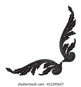 Vintage baroque frame scroll ornament engraving border floral retro pattern antique style acanthus foliage swirl decorative design element filigree calligraphy vector