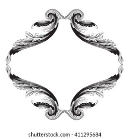 Vintage baroque frame scroll ornament engraving border floral retro pattern antique style acanthus foliage swirl decorative design element filigree calligraphy vector