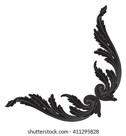 Vintage baroque frame scroll ornament engraving border floral retro pattern antique style acanthus foliage swirl decorative design element filigree calligraphy vector