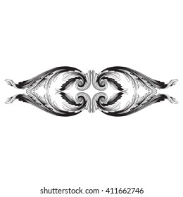 Vintage baroque frame scroll ornament engraving border floral retro pattern antique style acanthus foliage swirl decorative design element filigree calligraphy vector