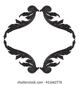 Vintage baroque frame scroll ornament engraving border floral retro pattern antique style acanthus foliage swirl decorative design element filigree calligraphy vector