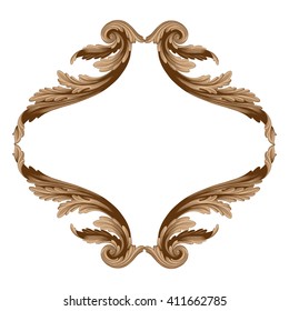 Vintage baroque frame scroll ornament engraving border floral retro pattern antique style acanthus foliage swirl decorative design element filigree calligraphy vector