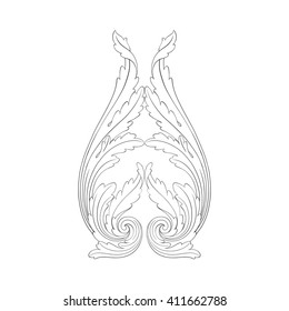 Vintage baroque frame scroll ornament engraving border floral retro pattern antique style acanthus foliage swirl decorative design element filigree calligraphy vector