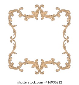 Vintage baroque frame scroll ornament engraving border floral retro pattern antique style acanthus foliage swirl decorative design element filigree calligraphy vector