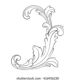Vintage baroque frame scroll ornament engraving border floral retro pattern antique style acanthus foliage swirl decorative design element filigree calligraphy vector