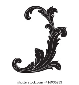 Vintage Baroque Frame Scroll Ornament Engraving Border Floral Retro Pattern Antique Style Acanthus Foliage Swirl Decorative Design Element Filigree Calligraphy Vector