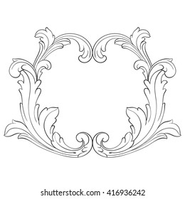 Vintage baroque frame scroll ornament engraving border floral retro pattern antique style acanthus foliage swirl decorative design element filigree calligraphy vector