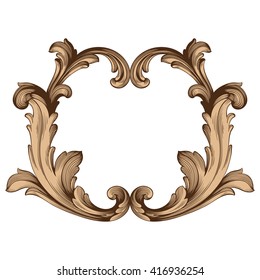 Vintage baroque frame scroll ornament engraving border floral retro pattern antique style acanthus foliage swirl decorative design element filigree calligraphy vector