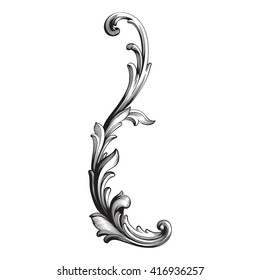 Vintage Baroque Frame Scroll Ornament Engraving Border Floral Retro Pattern Antique Style Acanthus Foliage Swirl Decorative Design Element Filigree Calligraphy Vector