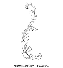 Vintage baroque frame scroll ornament engraving border floral retro pattern antique style acanthus foliage swirl decorative design element filigree calligraphy vector