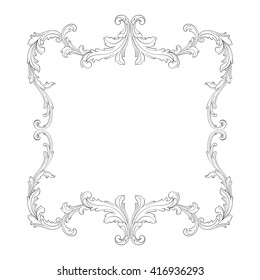 Vintage baroque frame scroll ornament engraving border floral retro pattern antique style acanthus foliage swirl decorative design element filigree calligraphy vector