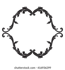 Vintage baroque frame scroll ornament engraving border floral retro pattern antique style acanthus foliage swirl decorative design element filigree calligraphy vector