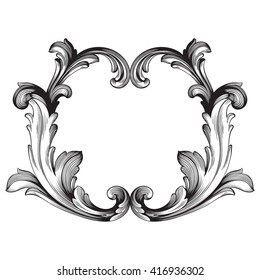 Vintage Baroque Frame Scroll Ornament Engraving Border Floral Retro Pattern Antique Style Acanthus Foliage Swirl Decorative Design Element Filigree Calligraphy Vector