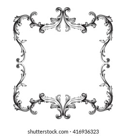 Vintage baroque frame scroll ornament engraving border floral retro pattern antique style acanthus foliage swirl decorative design element filigree calligraphy vector