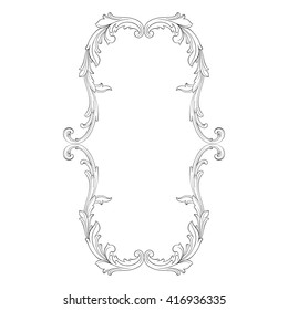 Vintage baroque frame scroll ornament engraving border floral retro pattern antique style acanthus foliage swirl decorative design element filigree calligraphy vector