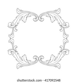 Vintage baroque frame scroll ornament engraving border floral retro pattern antique style acanthus foliage swirl decorative design element filigree calligraphy vector