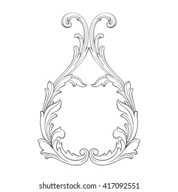 Vintage baroque frame scroll ornament engraving border floral retro pattern antique style acanthus foliage swirl decorative design element filigree calligraphy vector