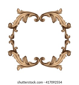 Vintage baroque frame scroll ornament engraving border floral retro pattern antique style acanthus foliage swirl decorative design element filigree calligraphy vector