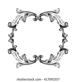 Vintage baroque frame scroll ornament engraving border floral retro pattern antique style acanthus foliage swirl decorative design element filigree calligraphy vector